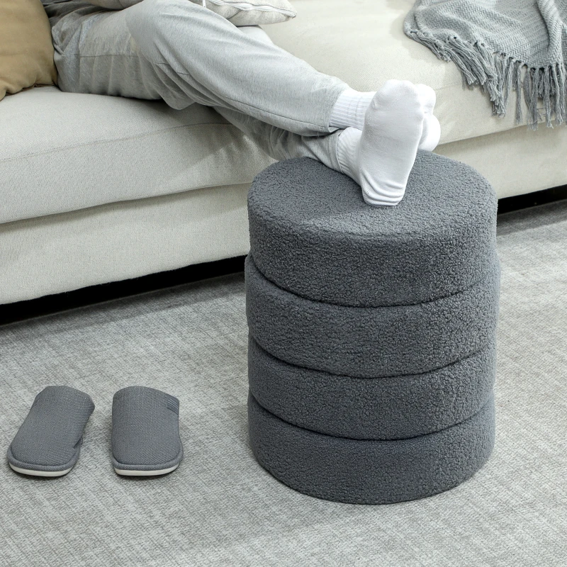 HOMCOM Hocker, rond, teddyfleece, metalen frame, tot 120kg, Φ40x45H cm, Donkergrijs(m-6)