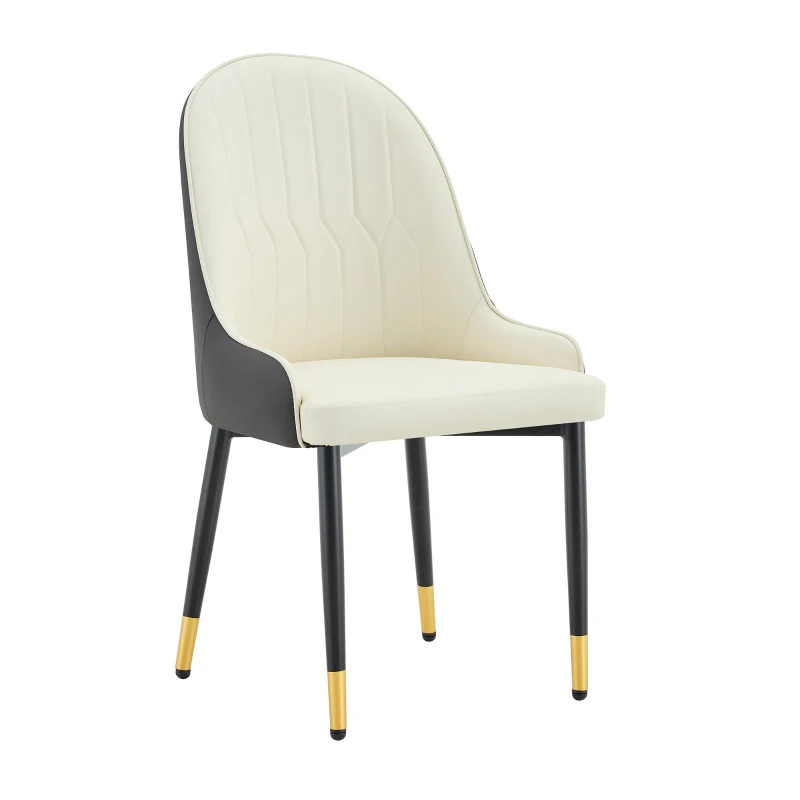 Lot de 2 chaises de salle à manger, dossier motif éclair stylé, déperlante et facile d'entretien, 47.3x44x91 cm, Blanc+Noir