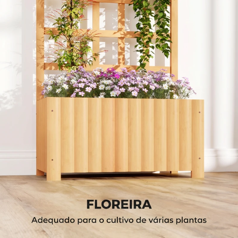 Outsunny Floreira com Treliça de Madeira para Plantas Trepadeiras com Orifícios de Drenagem Floreira Elevada 60x30x120 cm Madeira