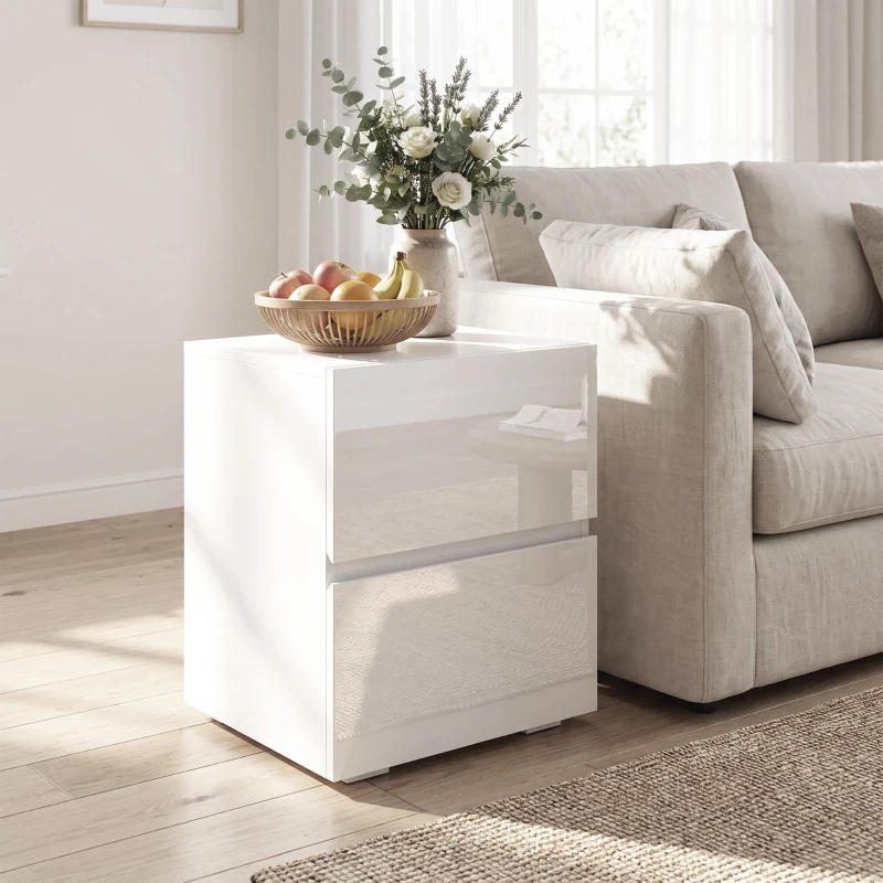 HOMCOM Set de 2 Noptiere cu 2 Sertare, Alb