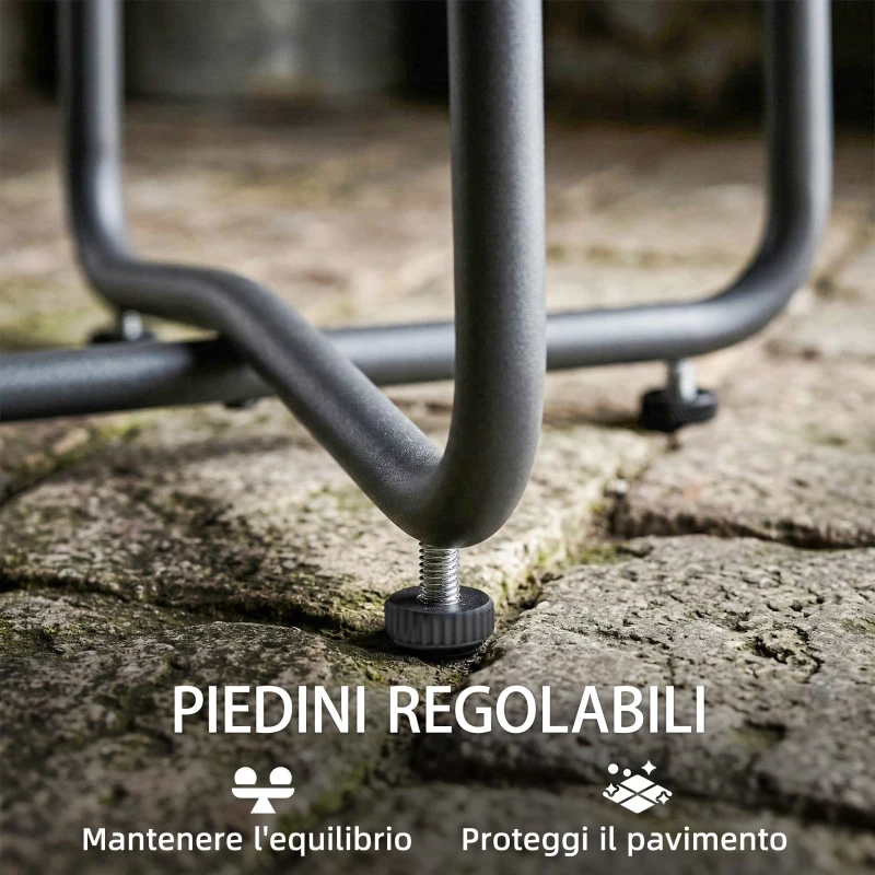 Outsunny Tavolino da Giardino Rotondo in Metallo, per Balcone e Terrazzo, Ø48x51 cm, Effetto Legno Naturale