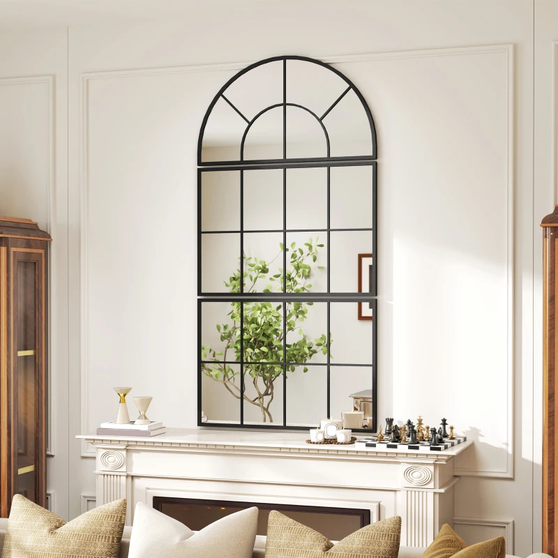 HOMCOM Wandspiegel, Fensterspiegel, dreiteilig, Metallrahmen, 76 x 53 cm, Schwarz