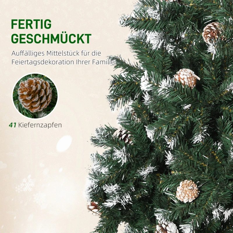 HOMCOM Kunstmatige Kerstboom, 676 Takken, 41 Kegels, besneeuwde toppen, brandwerend, 180 cm