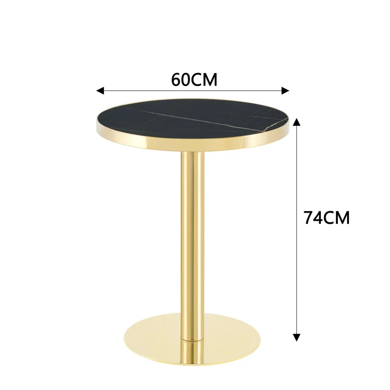 Table d'appoint ronde moderne, stabilité optimale et un gain de place, 59.5x59.5x73.5 cm, Noir+Or