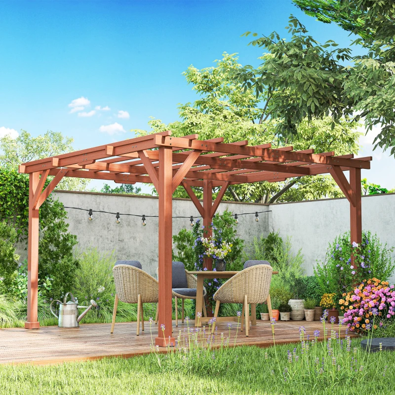 Outsunny 3.3 x 3.3 m Wooden Pergola Kit, Graden Pergola Gazebo Grape Trellis with Stable Structure for Climbing Vines, Flowers