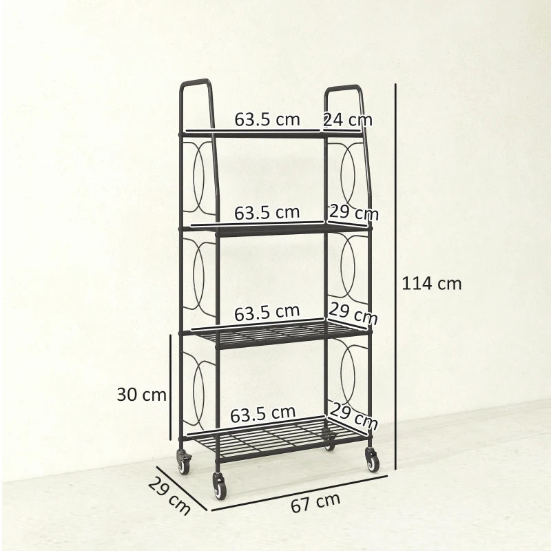 Outsunny 4-Tier Metal Plant Stand, Heavy Duty Ladder Shelf Potted Plants Display Rack with Lockable Wheels