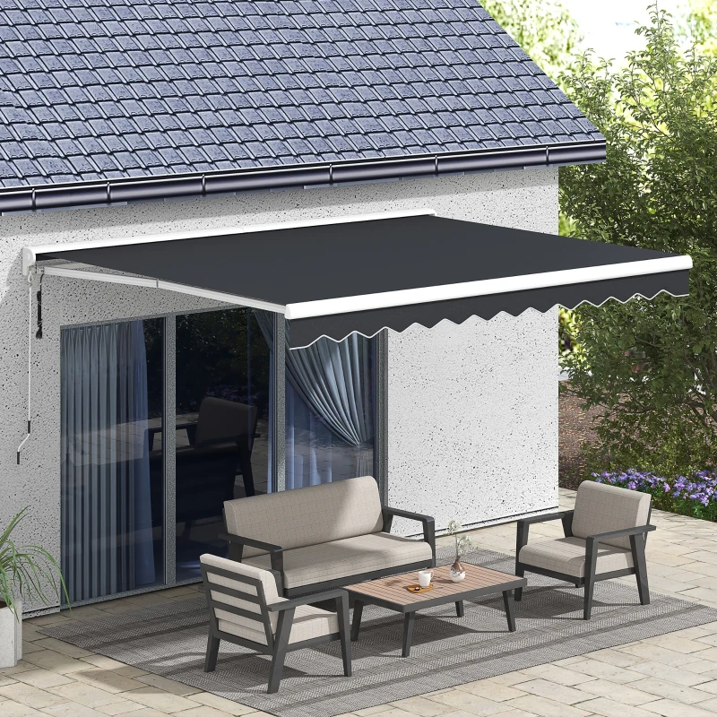 Outsunny Elektrisch/Handmatig Uitschuifbare Markies, Halfcassette, Afstandsbediening, Aluminium Frame, 4 x 3 m, Grijs