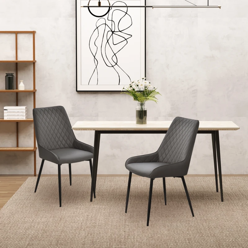 HOMCOM Set Of 2 Quilted PU Leather Dining Chairs w/ Metal Frame 4 Legs Foot Caps Home Seating Modern Stylish Executive Dark Grey