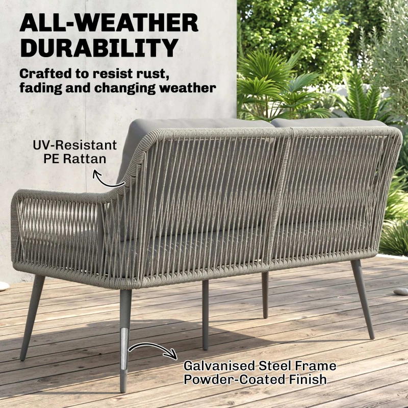 Outsunny Rattan Garden Furniture Set, 4 Piece Outdoor Patio Furniture with Tempered Glass Table and Chairs, Indoor Balcony Conservatory Set