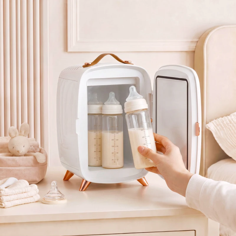 HOMCOM Nevera para Cosméticos Pequeña con 6L Capacidad con Puerta con Espejo y Luces LED Ajustables 24,3x19,4x35,6 cm Blanco