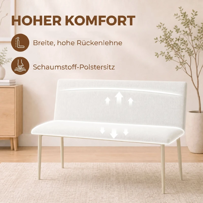 HOMCOM Eetkamerbank zonder armleuningen, linnenlook stof, keukenbank met rugleuning en metalen poten, beige