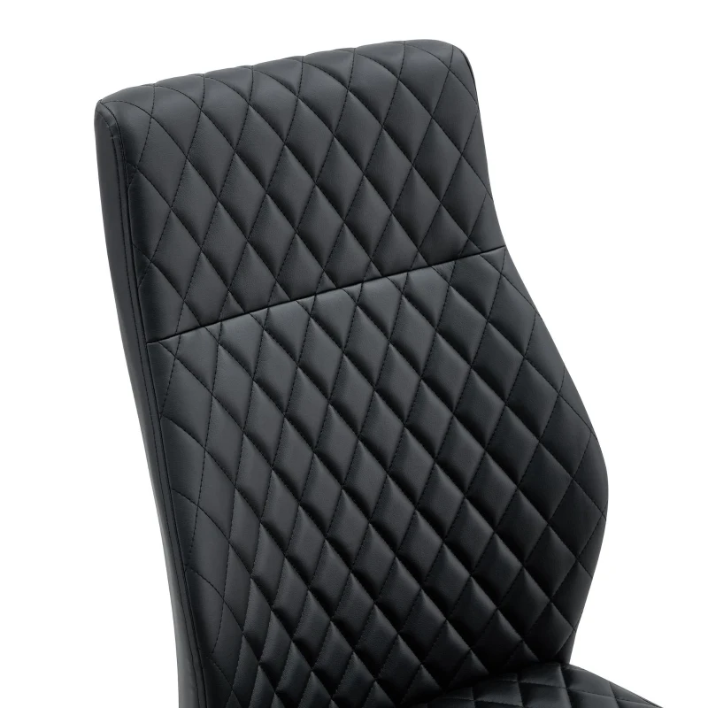 Chaise de salle à manger matelassée motif losange, dossier haut ergonomique, lot de 2, 43x63x100 cm, Noir+Or