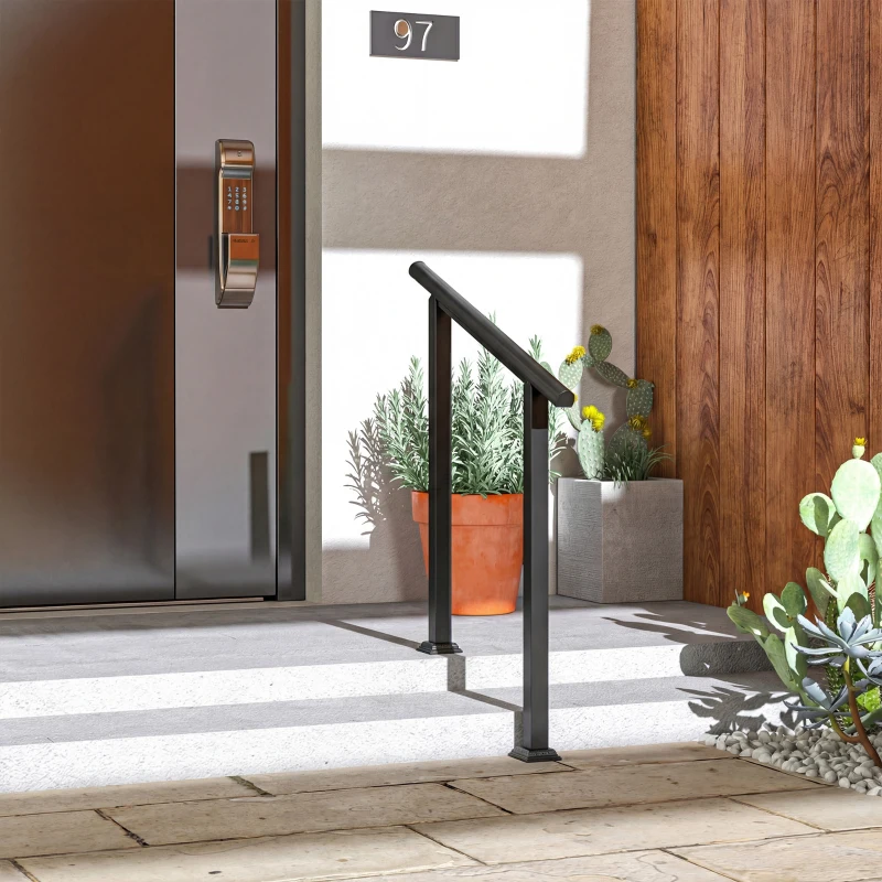 Outsunny Rampe d'Escalier Extérieure pour 1 à 3 Marches, Main Courante Escalier en Métal avec Kit d'Installation, Noir