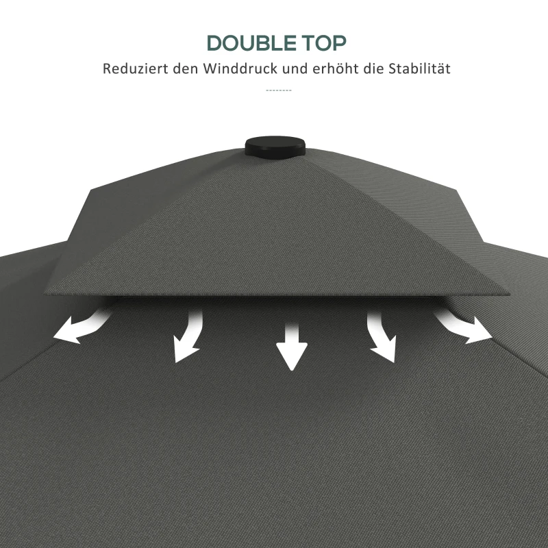 Outsunny Tuinparasol, zweefparasol, decoratieve rand, ventilatiedak, metalen frame, 2,4x2,4x2,6m, donkergrijs