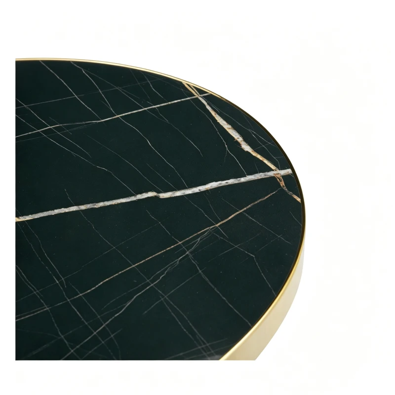 Table d'appoint ronde moderne, stabilité optimale et un gain de place, 59.5x59.5x73.5 cm, Noir+Or
