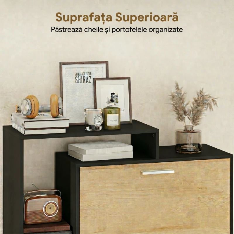 HOMCOM Dulap Slim Pantofi, Dulap Economisire Spațiu Pantofar Slim Pantofar Economisire Spațiu, Negru și Lemn