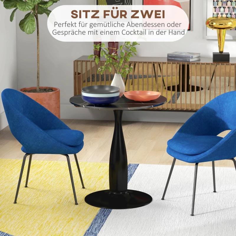 HOMCOM Ronde Eettafel, Poedergecoat Staal, MDF met Melamine, Antislip Voetjes, 70 x 74 cm, Zwart