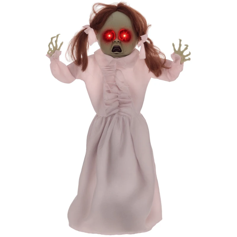 HOMCOM Horrorpop, Halloween decor, geactiveerd met geluid/aanraking, rode ogen, geluid, 76 cm