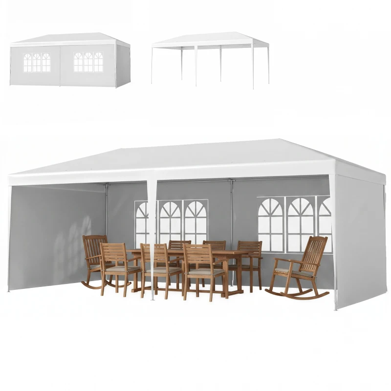 Outsunny Tenda para Festas com 4 Paredes Laterais 2 Janelas e Estrutura de Aço 585x295x255 cm Branco