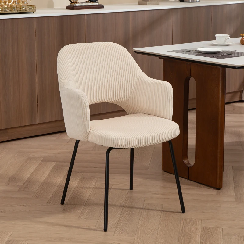HOMCOM Eetkamerstoel, Ribfluweel, Schelpvorm, Metalen poten, Voetpads, Beige