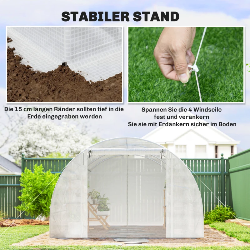 Outsunny foliekas, plastic overdekking, netdeur, steunstangen, Wit