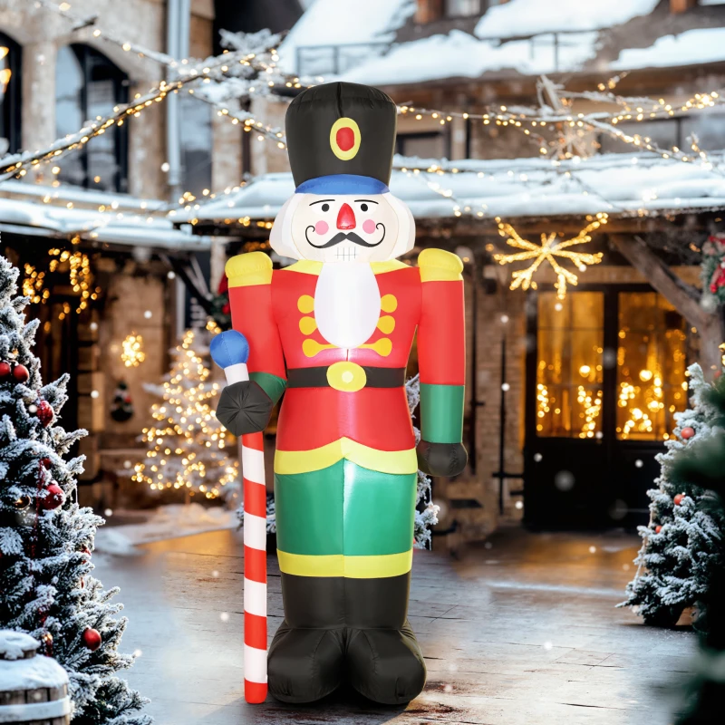 Outsunny Soldat casse-noisette gonflable de Noël 245 CM avec lumières LED et sceptre, intérieur et extérieur, multicolore
