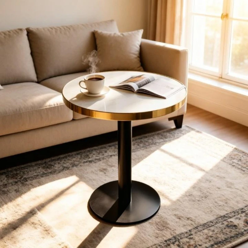 Table d'appoint ronde, plateau anti-rayures facile à nettoyer, 60x60x74 cm, Blanc