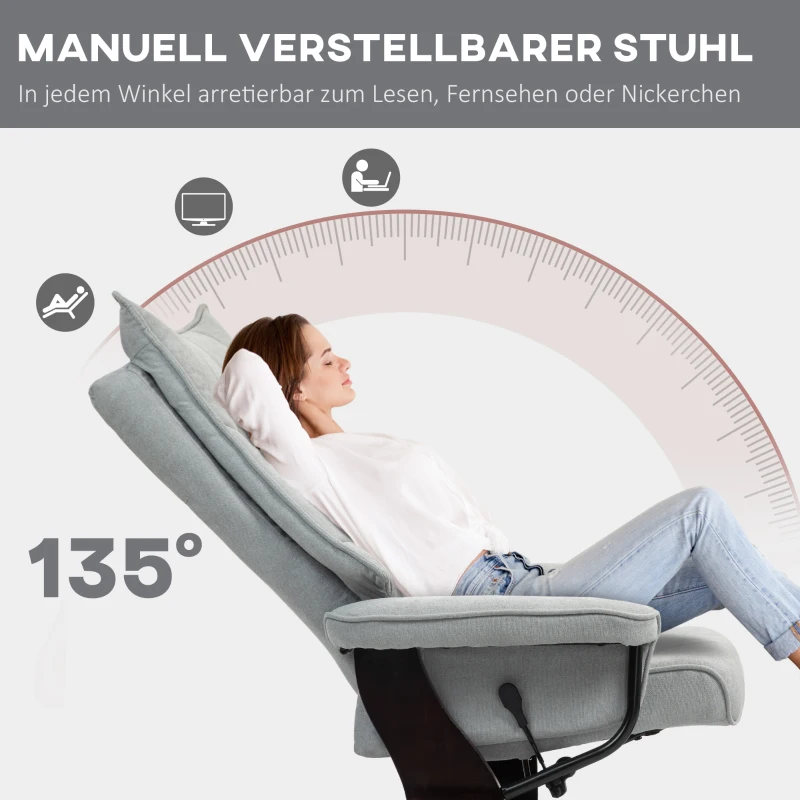 HOMCOM Relaxfauteuil met hocker, draaibaar, fluweellook, verstelbare rugleuning, tot 150 kg, Grijs