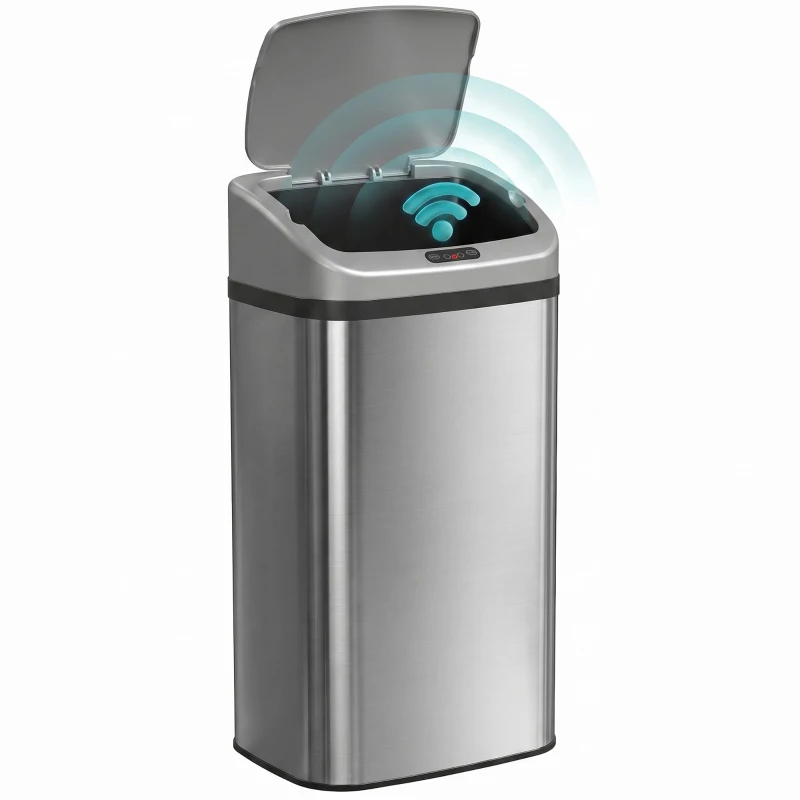 HOMCOM Poubelle de cuisine automatique 48L en acier inoxydable, couvercle à fermeture en douceur, 33x25x69cm, argent