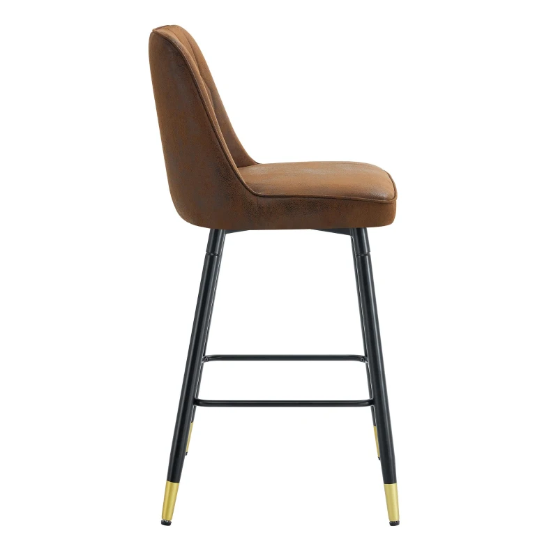 Lot de 2 tabourets de bar hauteur, design moderne et confortable, dossier incurvé et repose-pieds, 42x45x100 cm, Marron+Noir