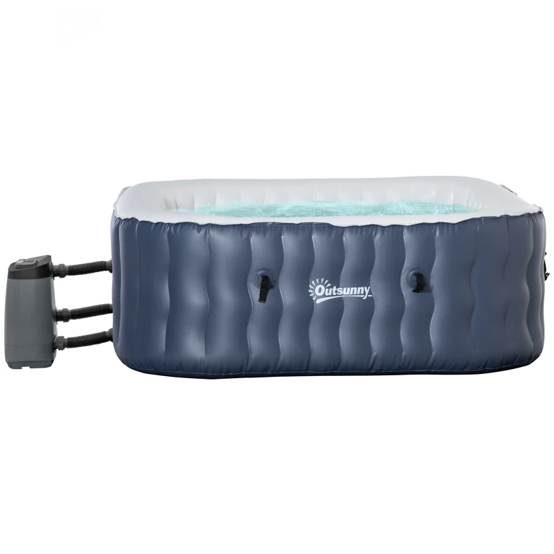 Outsunny Spa gonflable carré 930 litres avec 108 jets de massage 4-6 personnes spa chauffé à 40°C avec filtre et pompe 180x180 cm, liner PVC bleu et blanc