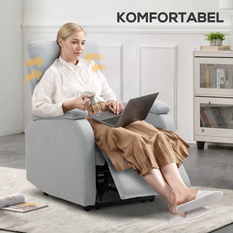 HOMCOM Relaxstoel, Ontspanningsstoel met Verstelbare Rugleuning, Voetensteun, Gepolsterde Stoel voor Woonkamer, Grijs(m-6)