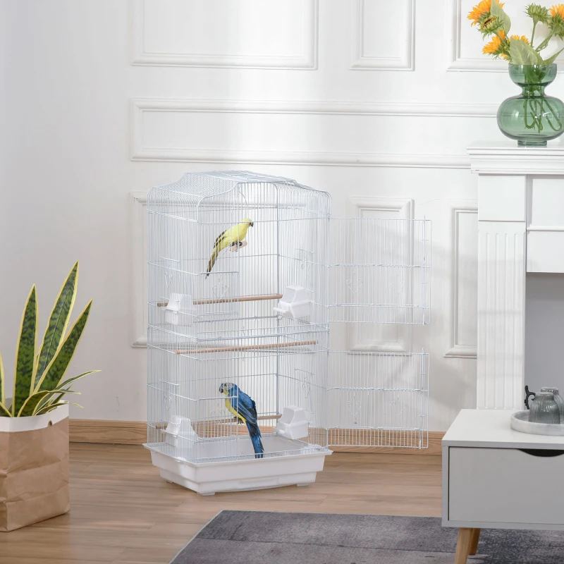 Pawhut Cage à oiseaux volière avec mangeoires perchoirs plateau excrément amovible cage pour canaris perruches perroquets 46,5 x 35,5 x 92 cm blanc