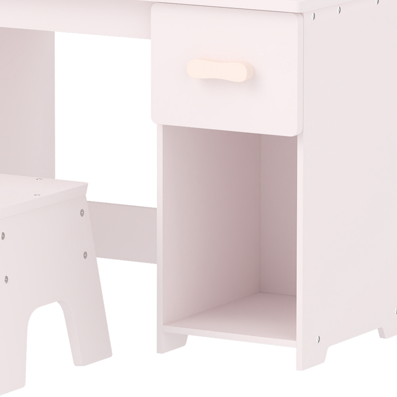 AIYAPLAY Kids Dressing Table, Kids Vanity Table and Chair Set with Tri-Folding Mirror, 2 Drawers, 2 Cabinets for Girls 3+, Pink