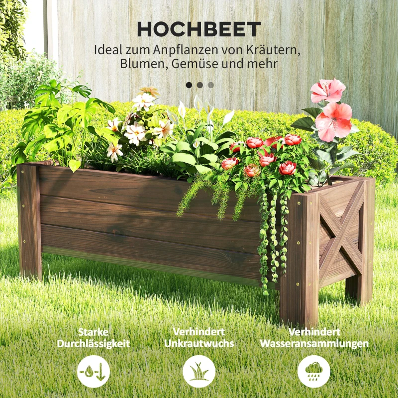 Outsunny verhoogd bed met behandeling van carbonisatie plantenbak plantenfolie met 2 lekgaten dennenhout verkoold 100 x 36,5 x 36 cm
