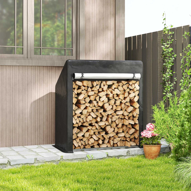 Outsunny Portalegna da Esterno in Acciaio Rinforzato con Copertura Impermeabile, 100x60x110 cm, Nero