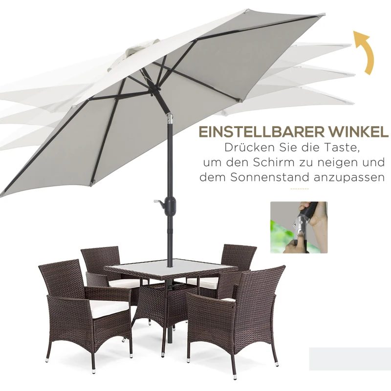 Outsunny Knikparasol zonnescherm tuinscherm strandparasol met handkruk aluminium 3 kleuren