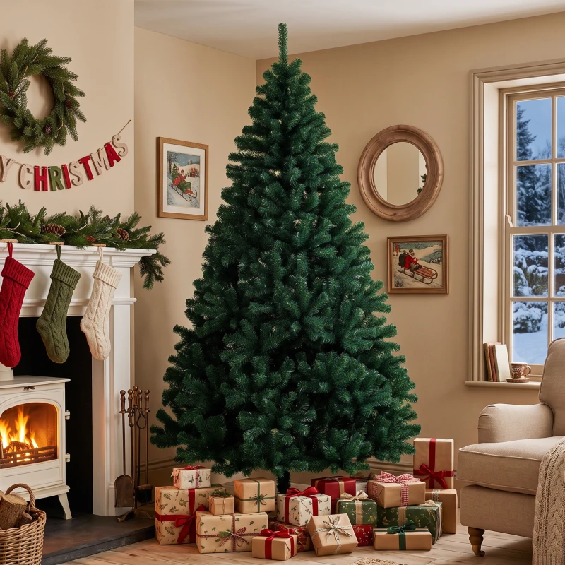 HOMCOM Árbol de Navidad de Abeto 230 cm con Ramas Articuladas 1300 Puntas de PVC Ignífugo Montaje Rápido Soporte de Acero Verde