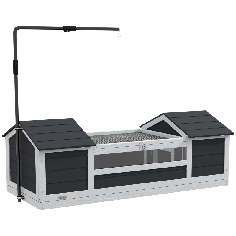 PawHut Maison tortue terrestre extérieure enclos tortue 2 niches support de lampe réglable bois massif 120 x 56,5 x 43 cm gris