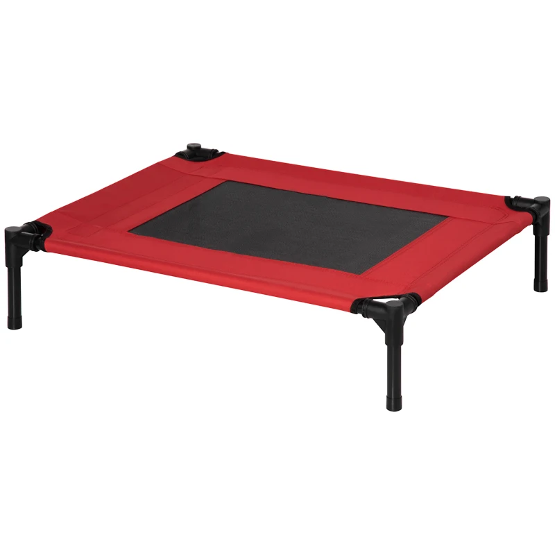 PawHut Lit surélevé pour chiens chats animaux de compagnie tissu oxford textilène micro-perforé 76 x 61 x 18 cm rouge et noir