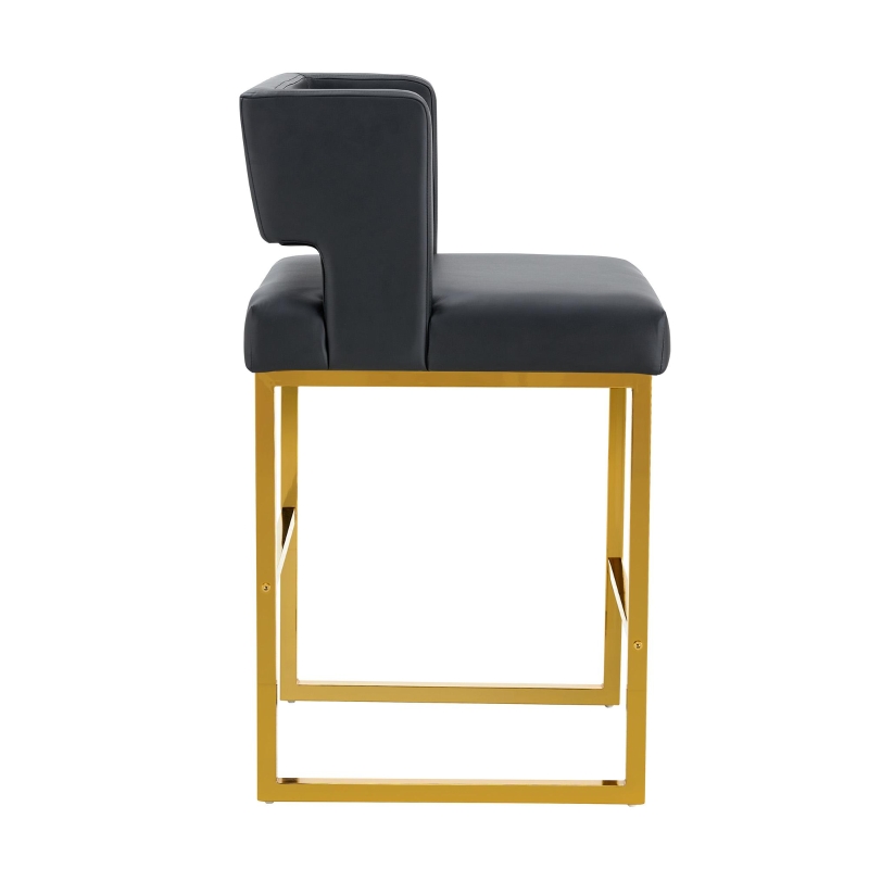 Lot de 2 tabourets de bar nordiques, design carré moderne, imperméable et facile à nettoyer, 48x53.3x91.4 cm, Noir+Doré