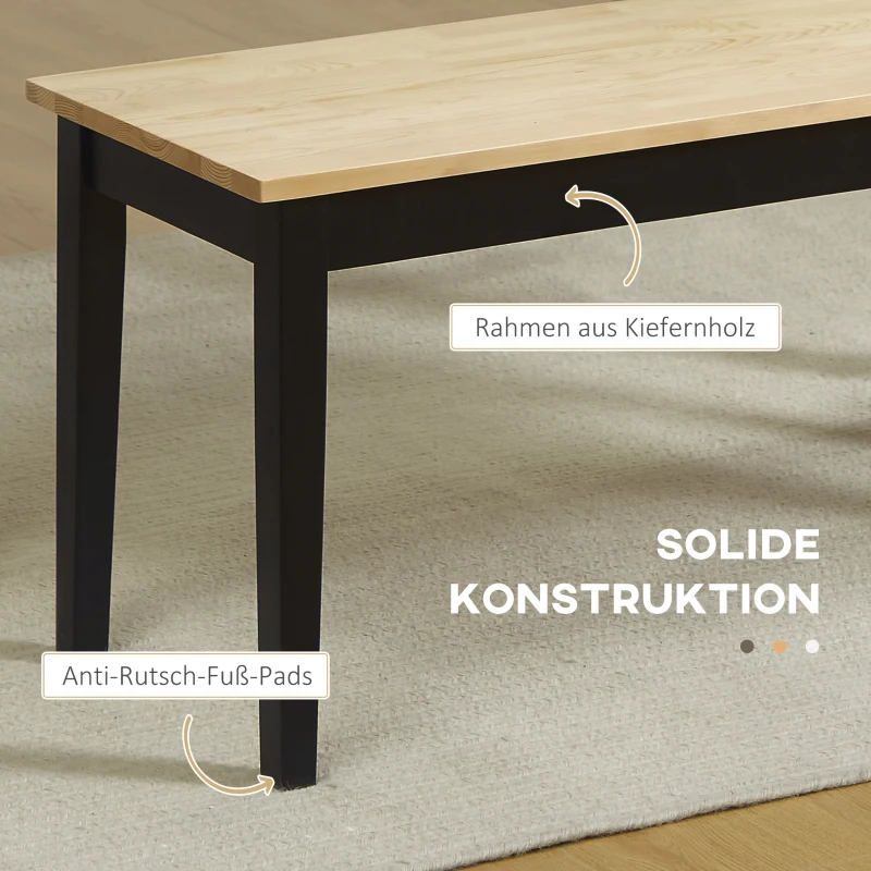 HOMCOM Moderne bank voor 2 personen, houten bank, massief hout, gelakt, naturel + zwart