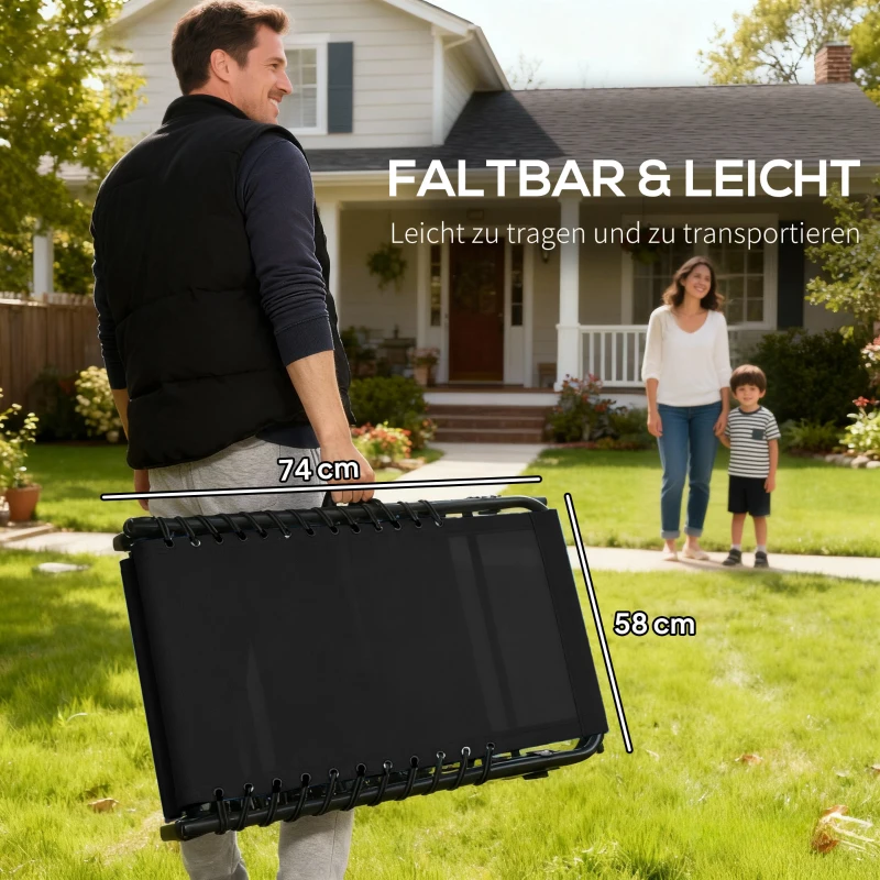 Outsunny ligbed tuin ligbed 4-traps verstelbare rugleuning zwart
