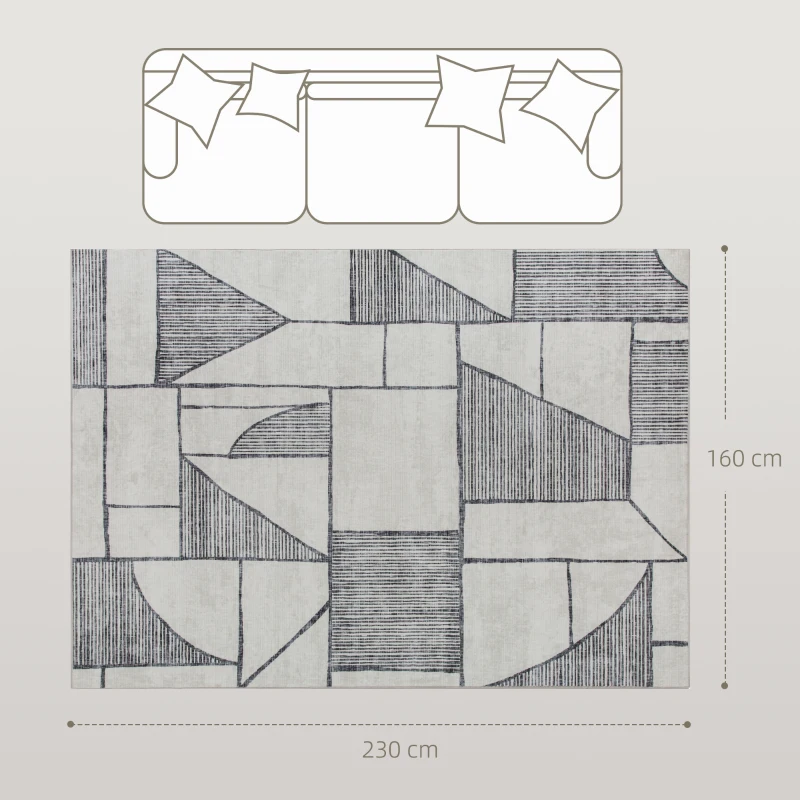 HOMCOM Covor Modern Antiderapant cu Linii Geometrice, din Poliester Multicolor, 230x160x0.7 cm