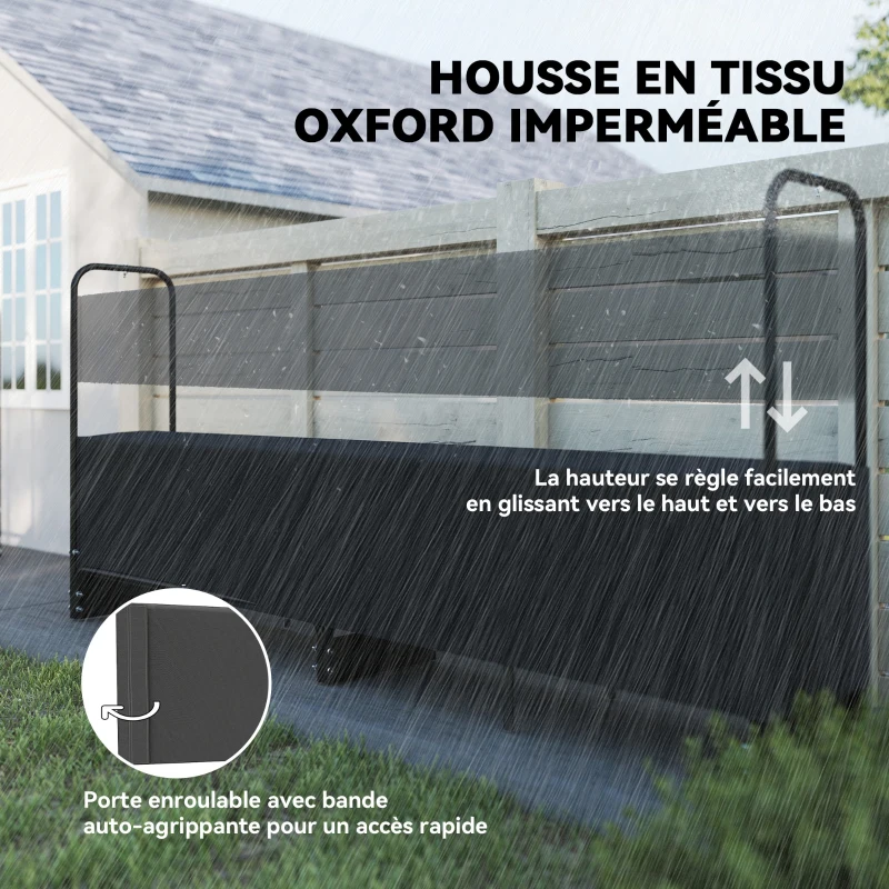 Outsunny Range bûches extérieur, abri bois de chauffage couverture imperméable 600D Oxford charge 500 kg 260 x 38 x 118 cm noir