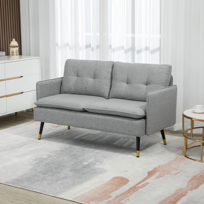 HOMCOM Divano 2 Posti in Tessuto con Cuscini Imbottiti e Gambe in Acciaio 139x68x80cm, Grigio