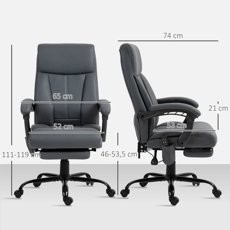 Vinsetto Massage-bureaustoel met Verwarmingsfunctie, Voetsteun, Kantelbare Rugleuning, tot 120 kg, Donkergrijs(m-3)