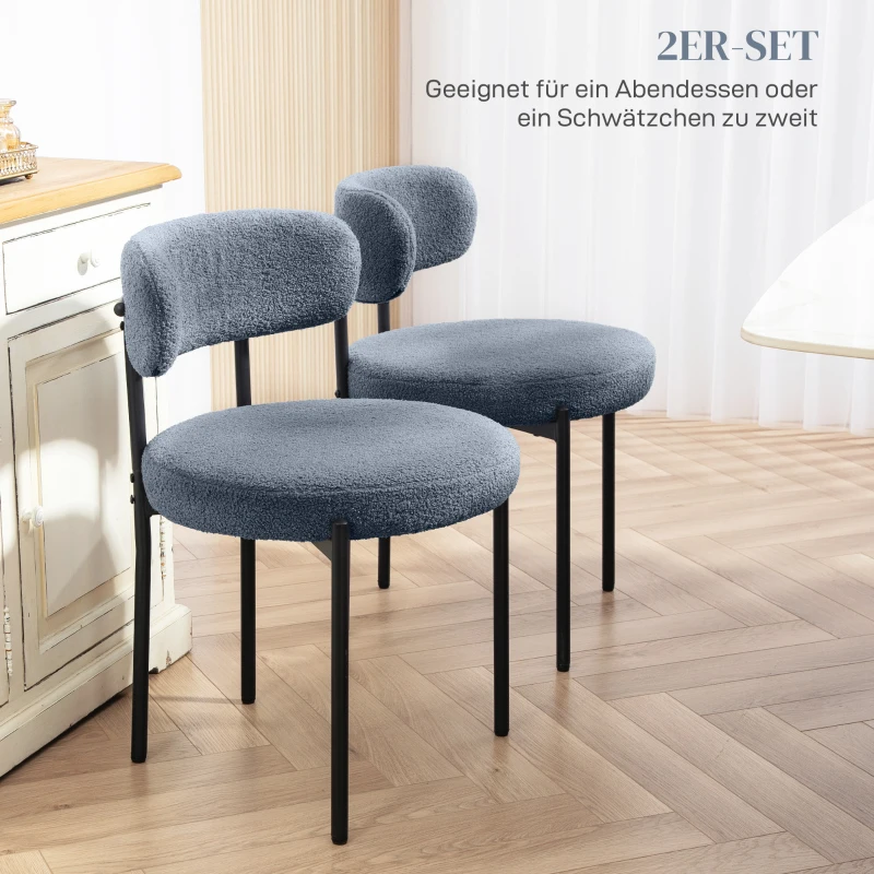 HOMCOM Set van 2 eetkamerstoelen, fleece-bekleding, stoelen met gestoffeerde zitting, metalen poten, grijs