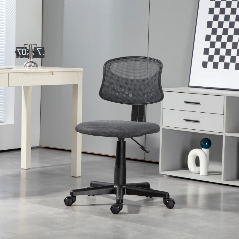 HOMCOM Cadeira de Escritório sem Apoio para os Braços com Encosto de Malha Respirável Altura Ajustável 43x48x78-88 cm Cinza