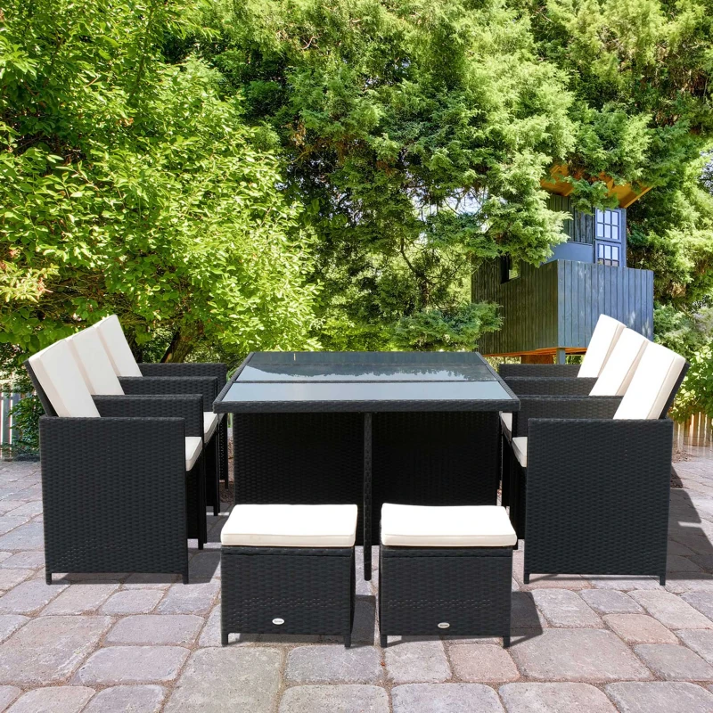 Outsunny Poly-rotan zitgroep 27-delig Zitset met kussens, tuinmeubelen in zwart aluminium